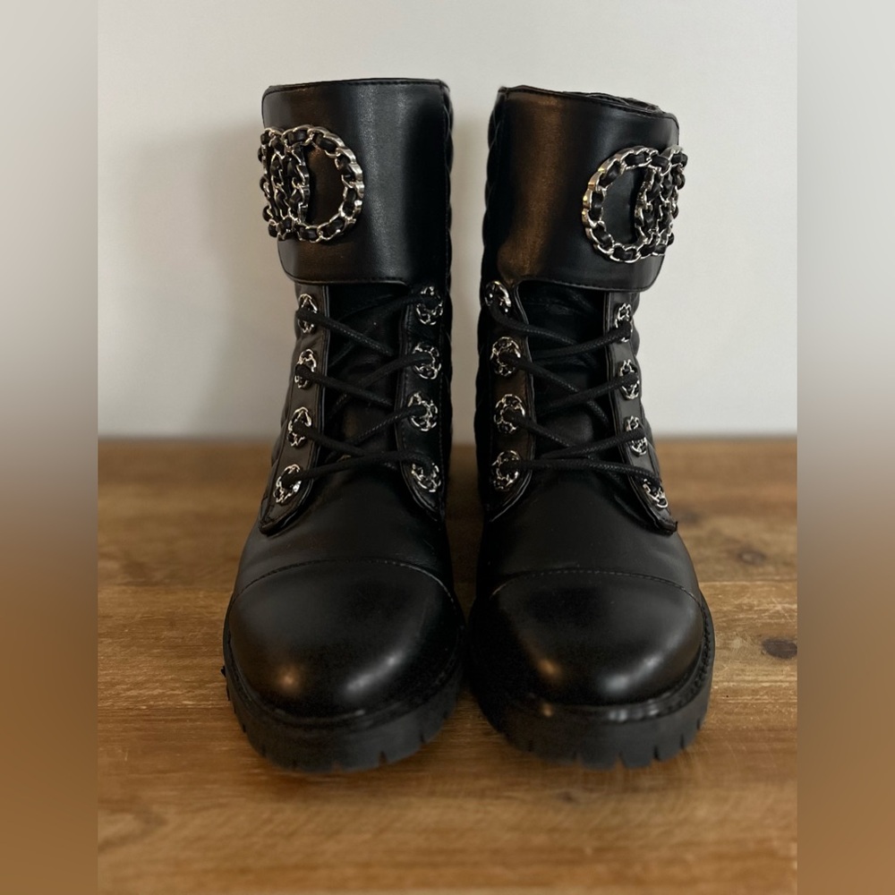 KELL PARKER Women’s Mallory Quilted‎ Lace Up Black Boots Size 6M